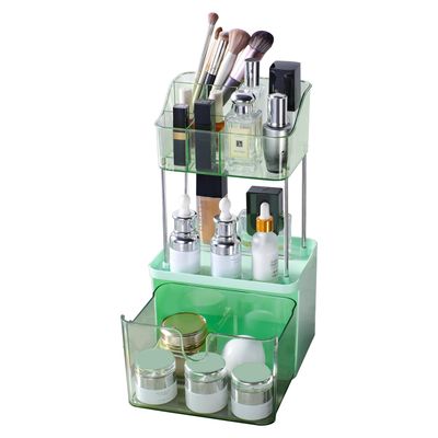 Makeup Organizer Countertop with Drawer, Bathroom Counter Organizer, Skin Care Organizer, Bathroom Organizers and Storage, Anti-Slip Dustproof Exquisite Vanity Organizer,Green