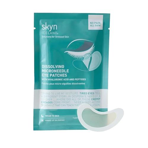 Skyn ICELAND Dissolving Microneedle Under Eye Patches With 39% Hyaluronic Acid &amp; Peptides. No-Slip Eye Mask to Firm And Reduce Wrinkles &amp; Fine Lines, 1 Pair