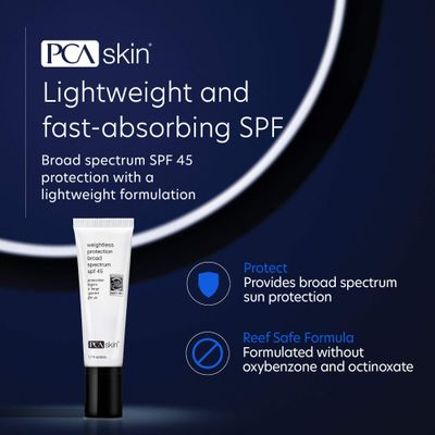 PCA SKIN Weightless Protection Broad Spectrum SPF 45 - Oil-Free Hydrating Face Sunscreen with 8.4% Zinc Oxide for Acne-Prone Skin &amp; All Skin Types (1.7 fl oz)