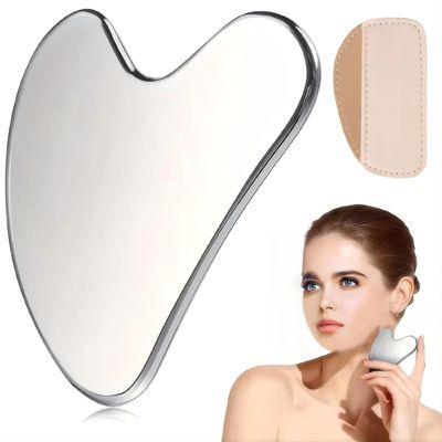 syalong Stainless Steel Gua Sha Facial Tools Set, Metal Guasha Tool for Face and Body MassageScraping Board+Leather Cover