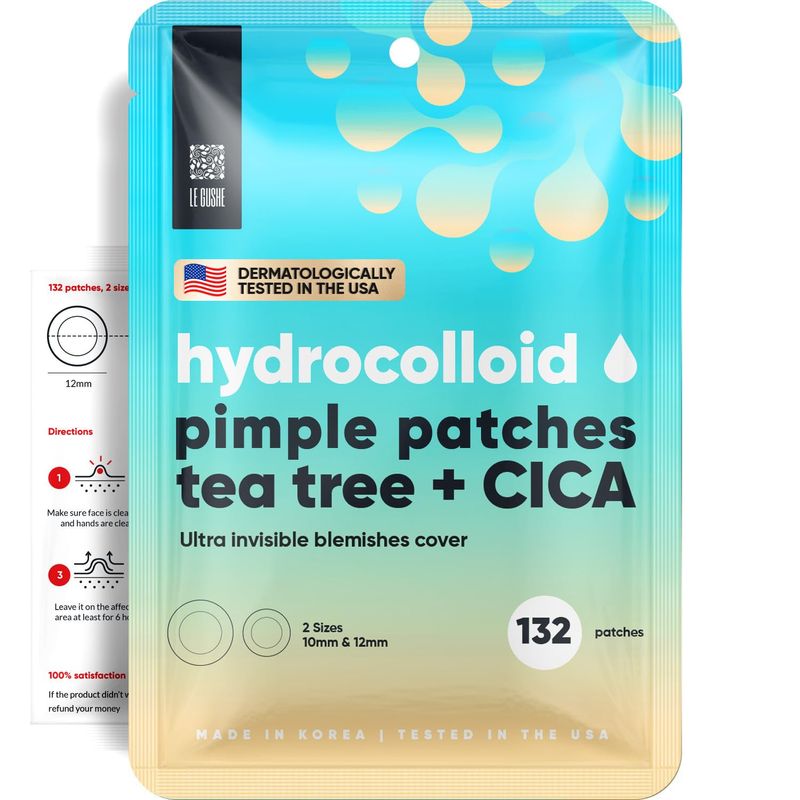 LE GUSHE Korean Pimple Patches for Face (132 dots) - Hydrocolloid Acne Patches with Tea Tree Oil - Invisible Blemish Patches - Dermatologist Tested Zit Patches | Korean Skin Care