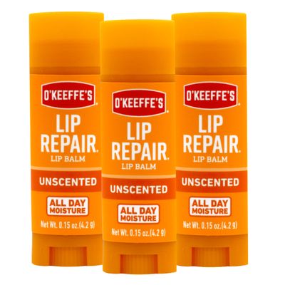 O&#39;Keeffe&#39;s Unscented Lip Repair Lip Balm for Dry, Cracked Lips, Stick, (Pack of 3)