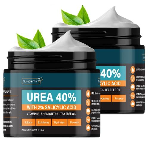 NUVADERMIS Urea Cream 40% for Feet - Maximum Strength Foot Repair Lotion with 2% Salicylic Acid, Shea Butter, Tea Tree Oil, and Vitamin E - For Dry, Cracked Heels - 5.29 oz Jar - 2 Pack