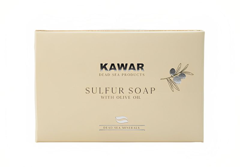 KAWAR Dead Sea Sulfur Soap with Olive Oil, Relief Skin Conditions Such as Acne, Psoriasis, Eczema &amp; Blackheads, for Oily to Normal Skin, Vegan Soap Bar for Men &amp; Women, 4.2 oz