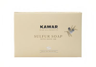 KAWAR Dead Sea Sulfur Soap with Olive Oil, Relief Skin Conditions Such as Acne, Psoriasis, Eczema & Blackheads, for Oily to Normal Skin, Vegan Soap Bar for Men & Women, 4.2 oz