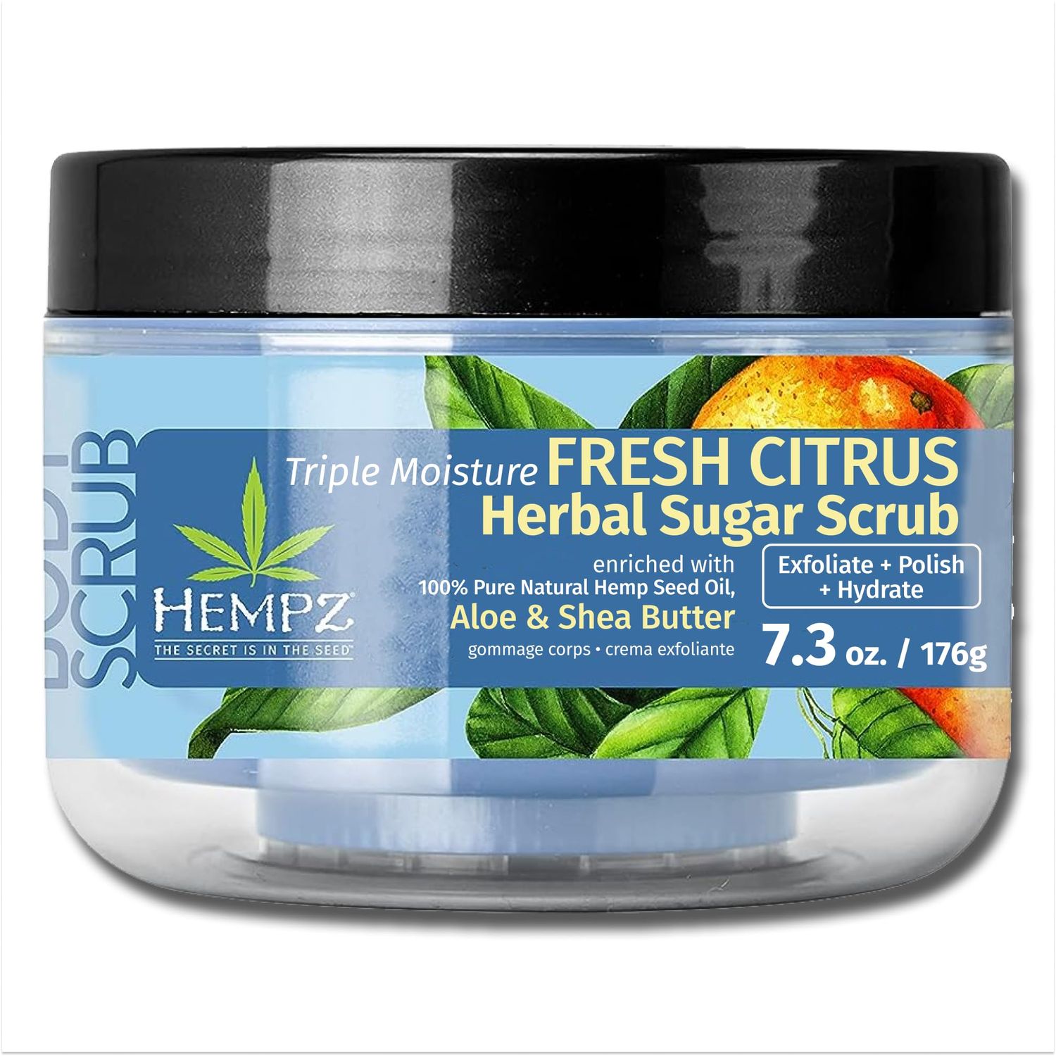 HEMPZ Triple Moisture Sugar Body Scrub - Grapefruit &amp; Peach - All Natural Exfoliating Shea Butter, Sugar, and Salt - For Women, Men, and Teens - 7.3 fl oz