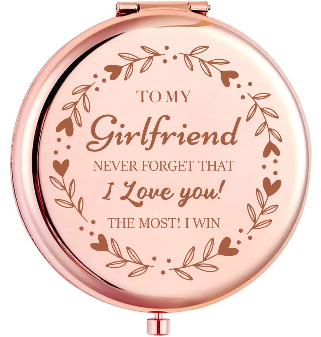 Kukeyiee to My Girlfriend Travel Makeup Mirror, Rose Gold Engraved Travel Pocket Cosmetic Compact Makeup Mirror Gifts for Girlfriend Anniversary Valentine&#39;s Day from Boyfriend