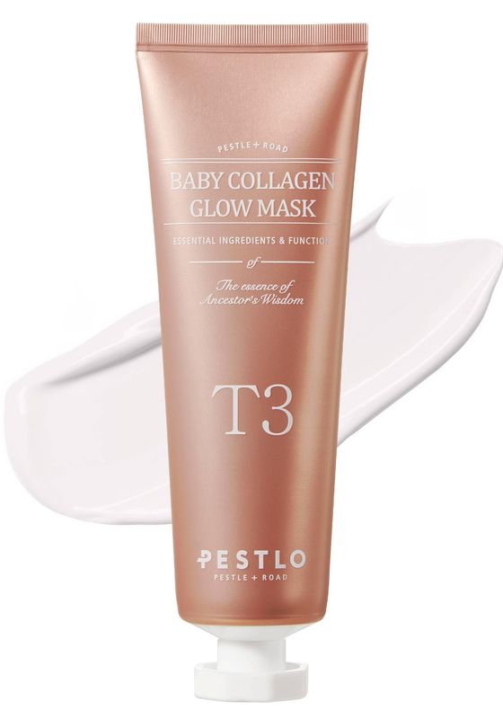 PESTLO Baby Collagen Glow Mask - Korean Peel Off Mask Skincare Infused with Reallagen/T3 Vegan Collagen, Aginon, Volufiline, for Elasticity, Firmness, Glow Skin, and Optional Overnight Use