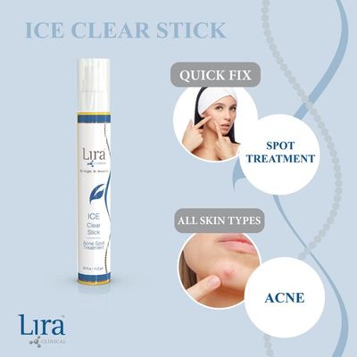 Lira Clinical ICE Clear Stick - On-the-Go Acne Spot Treatment Stick Infused with Salicylic Acid &amp; Collagen Peptides - Quick Fix Pimple Stick to Combat Breakouts &amp; Reduce Redness - 0.5 fl oz