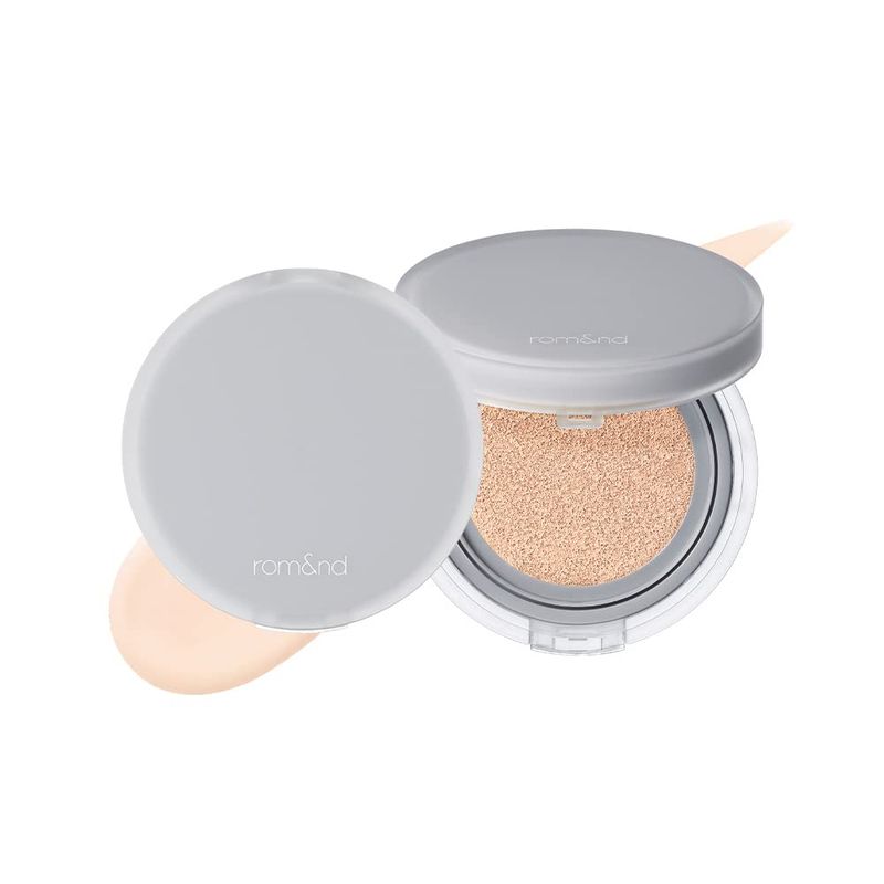 Rom&amp;nd Nu Zero Cushion (01 Porcelain 17) Long Lasting, High Coverage, Semi Matte Finish, Flawless Complexion Without Cakey Face, Makeup Base and Fixer, Thinly Layered, Korean Cushion Foundation