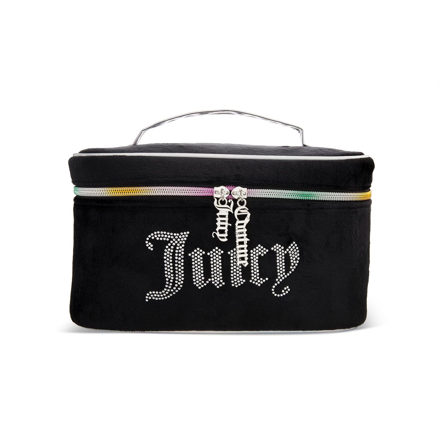 Juicy Couture Women&#39;s Cosmetics Bag - Travel Makeup and Toiletries Train Case Organizer, Size One Size, Black with Silver Logo