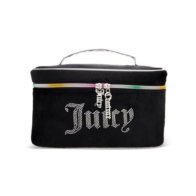 Juicy Couture Women&#39;s Cosmetics Bag - Travel Makeup and Toiletries Train Case Organizer, Size One Size, Black with Silver Logo