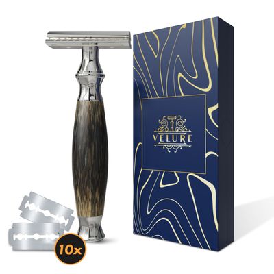 Velure Safety Razor - Premium Single Blade Razor for Men and Women, Double Edge, Safe and Quality Shaving, Wooden Handle for Exceptional Control, comes with 10 Platinum-Coated Stainless Steel Blades