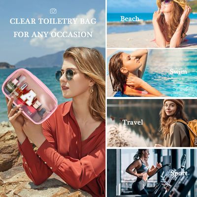 YOOLIFE Initial Travel Makeup Bag Pouch, Clear Toiletry Bag for Women Travel Accessories Cosmetic Bag Skin Care for Teen Make Up Bags Birthday Gifts for Women Unique Teacher Mom Friends Gifts Pink R