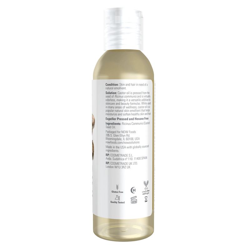 NOW Foods Solutions, Castor Oil, 100% Pure Versatile Skin Care, Multi-Purpose Skin Softener, 4-Ounce