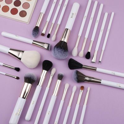 MAK Shiny Makeup Brushes 24 Pcs Set with Leather Case, Multi Use with Natural and Synthetic Hair (24 Pcs + Large Leather Case Holder)