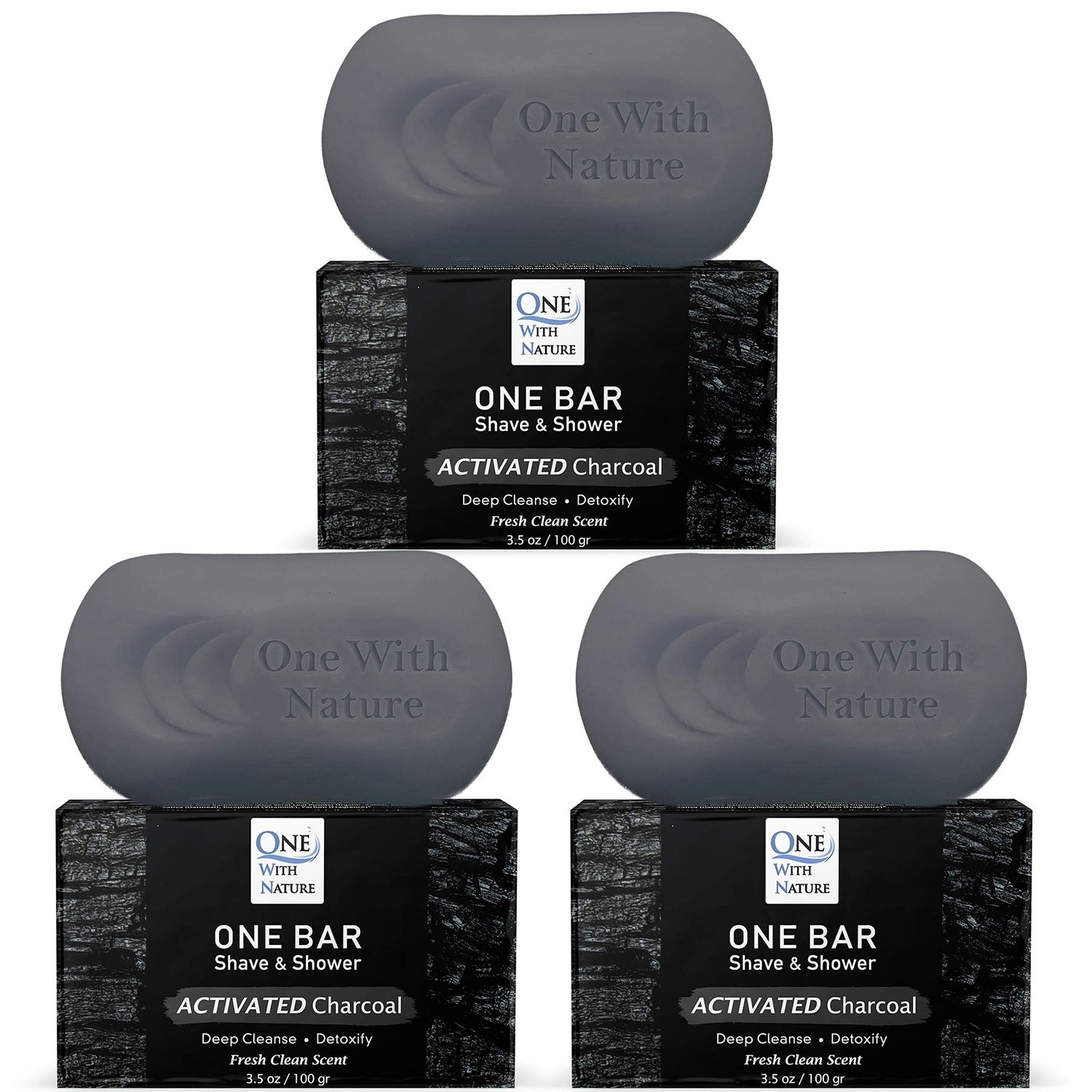 ONE Bar Activated Charcoal 3.5 oz 3 Pack - Shave, Shower, Shampoo, face, beard, body, hair/scalp, SuperFAT oil Infused: Avocado, Mango, Olive, Coconut, Argan, Moisturizing and Nourishing Oil.