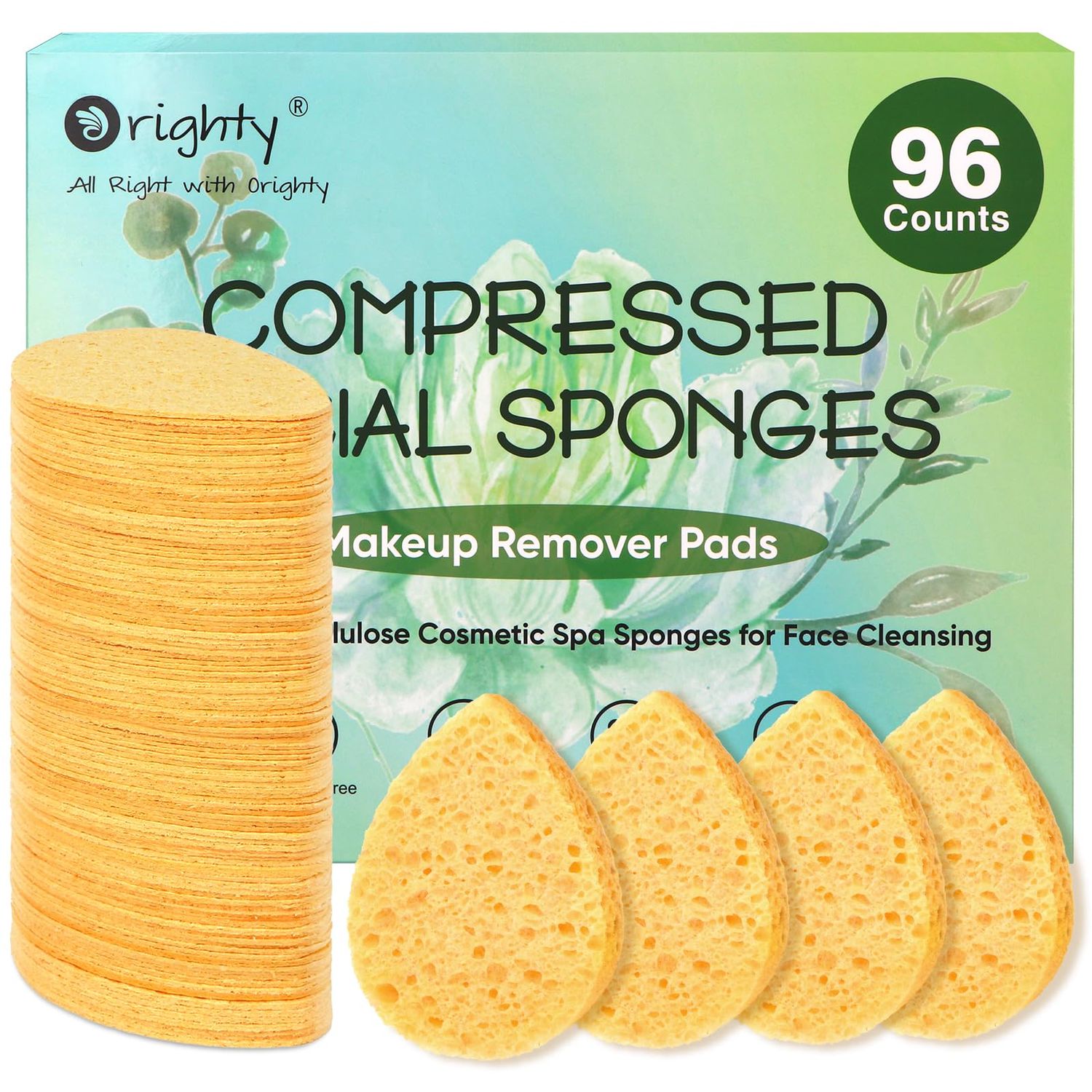 ORIGHTY 96 Count Facial Sponges for Cleansing, 100% Natural Cellulose Facial Sponges for Washing face, Compressed Cosmetic Spa Face Sponge for Exfoliating Mask, Makeup Removal