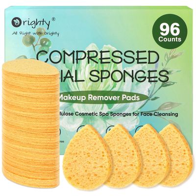 ORIGHTY 96 Count Facial Sponges for Cleansing, 100% Natural Cellulose Facial Sponges for Washing face, Compressed Cosmetic Spa Face Sponge for Exfoliating Mask, Makeup Removal