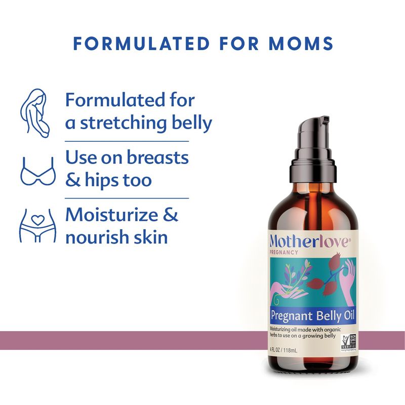Motherlove Pregnant Belly Oil (4 oz) Natural Moisturizer to Soothe Itchy Skin &amp; Prevent Stretch Marks-Non-GMO, Organic Herbs, Vegan