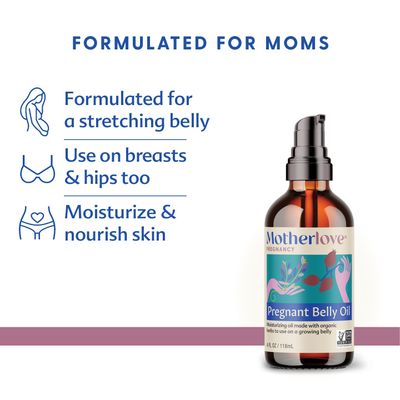 Motherlove Pregnant Belly Oil (4 oz) Natural Moisturizer to Soothe Itchy Skin &amp; Prevent Stretch Marks-Non-GMO, Organic Herbs, Vegan