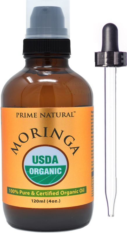 PRIME NATURAL Organic Moringa Oil USDA Certified, 100% Pure, Cold Pressed, Virgin, Unrefined Oil (4oz /120ml) - Joints, Skin, Face, Body &amp; Hair - Vegan - Food Grade - Natural Moisturizer