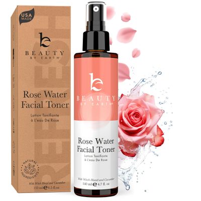 Rose Water Toner for Face - USA Made with Natural &amp; Organic Ingredients, Hydrating Skin Toner Spray with Witch Hazel &amp; Glycerin, Alcohol-Free Rosewater Mist for Dry and Sensitive Skin