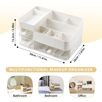 Lirunshe Makeup Organizer and Storage, Large Capacity Cosmetic Display Case with Drawer, Easy to Hold All of Your Makeup Products, Countertop Makeup Organizer for Skincare, Brushes, Lipstick