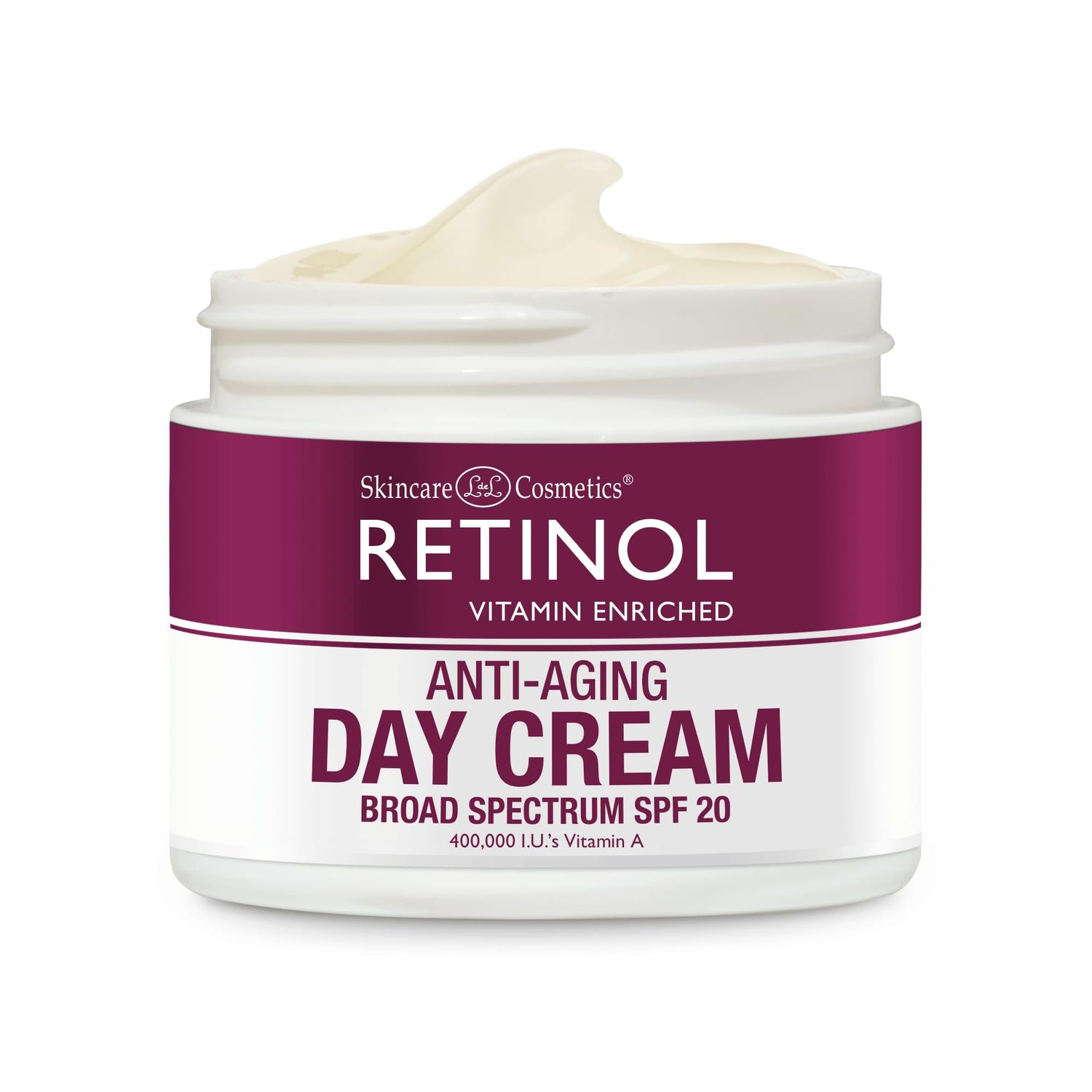 Retinol Skincare LdeL Cosmetics Day Cream Broad Spectrum SPF 20 Moisturizes &amp; Reduces Look of Fine Lines - Provides Protection From Daily Sun Exposure - 1.7 Oz.