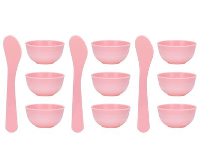 lasenersm 9 Pieces Mini Plastic Facial Mask Mixing Bowl with Stirring Spatula Facemask Bowl Mud Mask Mixing Bowl DIY Skin Care Mixing Tool Kit for Lady Women Home Beauty Salon Use, Pink