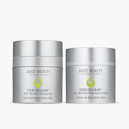 Juice Beauty Stem Cellular Day &amp; Night Duo - Includes Anti-Wrinkle Moisturizer + Anti-Wrinkle Overnight Cream - Hydrates + Improves Fine Lines and Wrinkles - Vegan, Cruelty Free