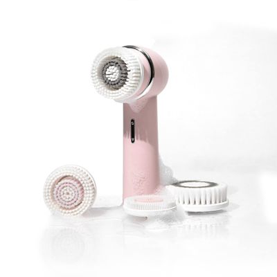 Vanity Planet Raedia 2.0 Facial Cleansing Brush, 4 Interchangeable Brush Heads, Pink - Daily Cleansing Face Exfoliator for Glowing &amp; Acne Prone Skin - Lightweight Silicone Water-Resistant Body Brush
