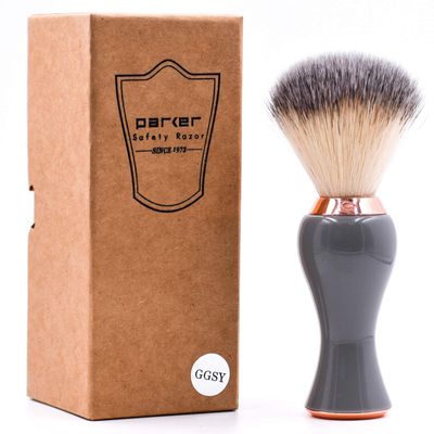Parker Premium Synthetic Bristle Shaving Brush with Stand - Super Soft Bristles for Sensitive Skin - Deluxe Gray and Rose Gold Handle - Shaving Brush for Men &amp; Women