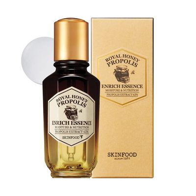 SKINFOOD Royal Honey Propolis Enrich Essence - 63% Black Bee Propolis &amp; 10% Royal Jelly Extract Face Serum - Propolis Serum for Skin, Valentine Day Gift - 1.69 Fl. Oz. (50mL)
