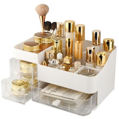 Lirunshe Makeup Organizer and Storage, Large Capacity Cosmetic Display Case with Drawer, Easy to Hold All of Your Makeup Products, Countertop Makeup Organizer for Skincare, Brushes, Lipstick