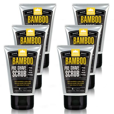 Pacific Shaving Company Bamboo Pre-Shave Scrub with Aloe &amp; Willow Bark, Exfoliates, Soothes &amp; Moisturizes Skin, Helps Control Blemishes, Fragrance-Free, All Skin Types, Made in USA, 3 oz (6-Pack)