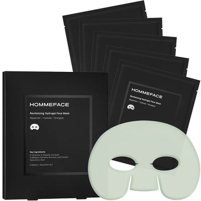 HommeFace Revitalizing Hydrogel Facial Mask Set for Men (5ct) - Hydrating, Anti-aging &amp; Soothing Face Sheet Mask with Hyaluronic Acid, Vitamin B, C, E &amp; Peptides, Beard-Friendly