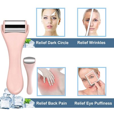 Ice Roller for Face & Eye, Facial Roller and Eye Massager Roller, Ice Roller for Body, Face, Tighten Pores, Migraine Relief Pain Relief Eye Puffiness Relief for Women - Face and Eye Roller 2PCS (Pink)