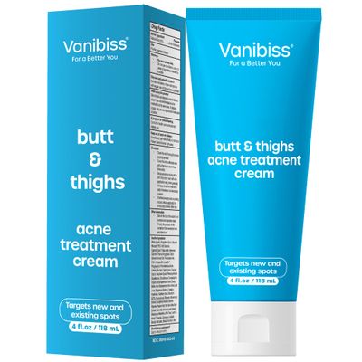 Vanibiss Butt &amp; Thighs Acne Treatment Cream - Reduce Butt Acne, Pimples &amp; Zits - Buttocks Acne Cream - Butt Acne Clearing Lotion - Butt Cream for Bum Acne - 2% Salicylic Acid for Acne Prone Skin (4oz)