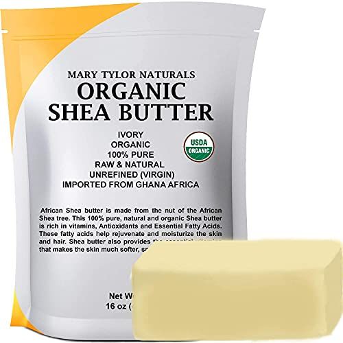 Mary Tylor Naturals Organic Shea butter 1 lb - USDA Certified Raw, Unrefined, Ivory From Ghana Africa - Great for Hair, Skin and all your DIY Projects