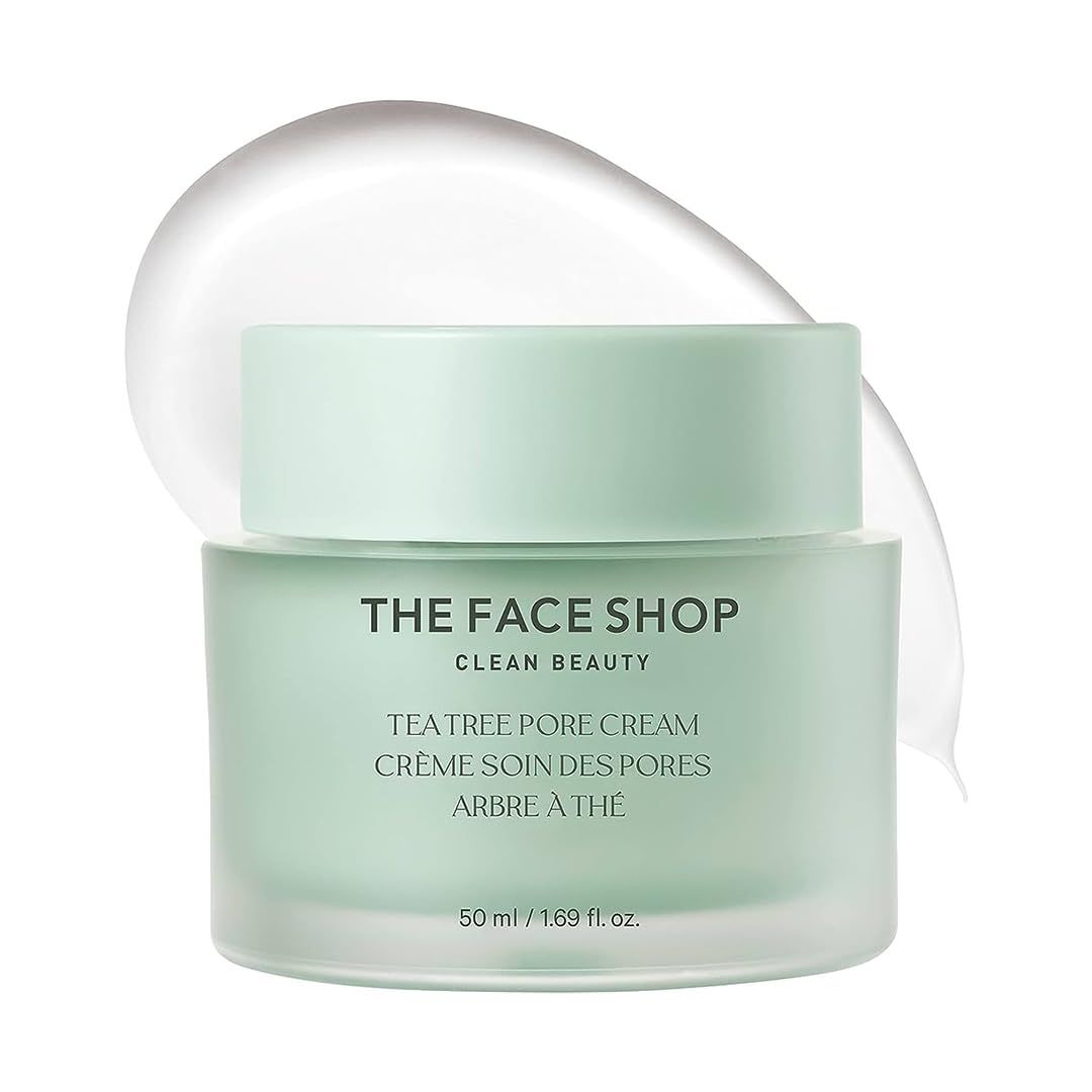 The Face Shop Tea Tree Pore Cream - Pore Minimizer, Hydrating, Soothing Face Moisturizer - AHA, BHA, PHA - Protects Skin Barrier - Hyaluronic Acid, Panthenol, Cica, Vitamin B5 - Korean Skin Care