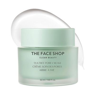 The Face Shop Tea Tree Pore Cream - Pore Minimizer, Hydrating, Soothing Face Moisturizer - AHA, BHA, PHA - Protects Skin Barrier - Hyaluronic Acid, Panthenol, Cica, Vitamin B5 - Korean Skin Care