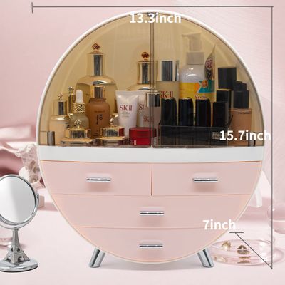 VOOADA 13.4''x15.7'' Makeup Organizer Large Capacity Waterproof and Dustproof Cosmetic Display Cases Desktop Beauty Storage Drawer Lipstick Skin Care Shelf (L, Pink)