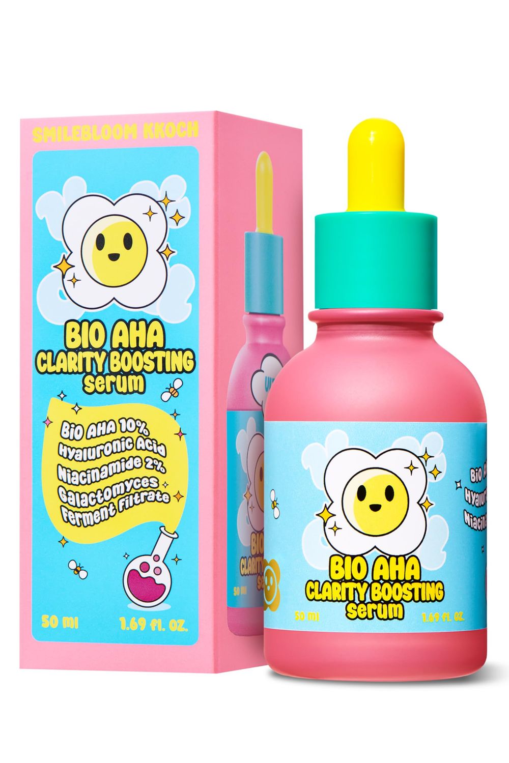 Smilebloom KKOCH Bio-AHA Clarity Boosting Face Serum 50ml | Korean Serum w/Mild Exfoliation Fruit-Based Lactic Acids, Probiotics &amp; Niacinamide