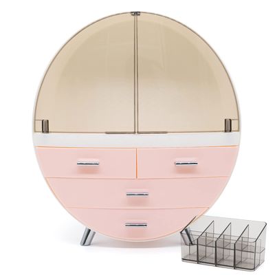VOOADA 13.4&#39;&#39;x15.7&#39;&#39; Makeup Organizer Large Capacity Waterproof and Dustproof Cosmetic Display Cases Desktop Beauty Storage Drawer Lipstick Skin Care Shelf (L, Pink)