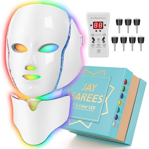 JAY SAREES Red-Light-Therapy-for-Face, Led Face Mask Light Therapy, 7-1 Colors LED Facial Skin Care Mask (White)