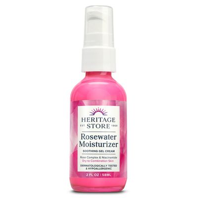 HERITAGE STORE Rosewater Facial Moisturizer - Soothing Gel Cream w/Rose Complex, Niacinamide and Hyaluronic Acid - Dry to Combination Skin - Hypoallergenic, Vegan, Cruelty Free, 60-Day Guarantee, 2oz