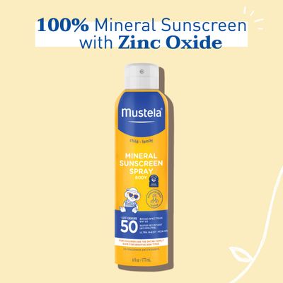 Mustela Baby Mineral Sunscreen Spray SPF 50 Broad Spectrum - Body Sun Spray for Sensitive Skin - Water Resistant &amp; Fragrance Free - 6 fl.oz.