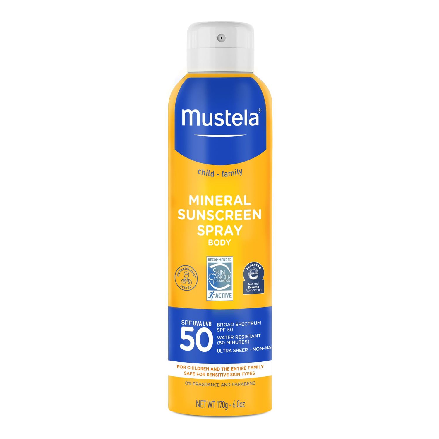 Mustela Baby Mineral Sunscreen Spray SPF 50 Broad Spectrum - Body Sun Spray for Sensitive Skin - Water Resistant &amp; Fragrance Free - 6 fl.oz.