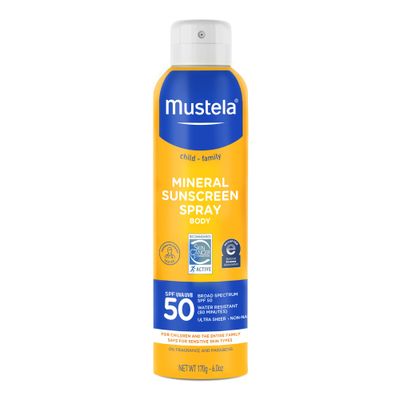 Mustela Baby Mineral Sunscreen Spray SPF 50 Broad Spectrum - Body Sun Spray for Sensitive Skin - Water Resistant &amp; Fragrance Free - 6 fl.oz.